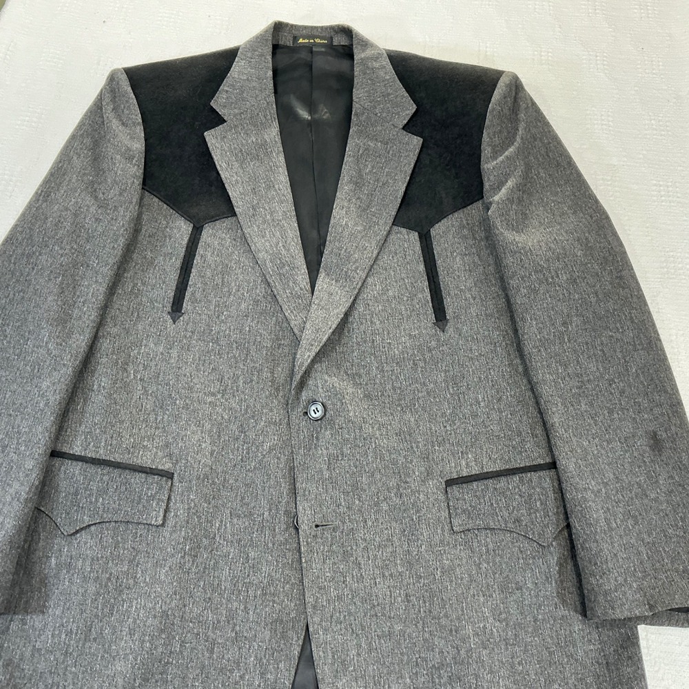Mens Grey Black Western Circle‎ S Sport Coat Blazer Two Tone Cowboy Yoke Jacket